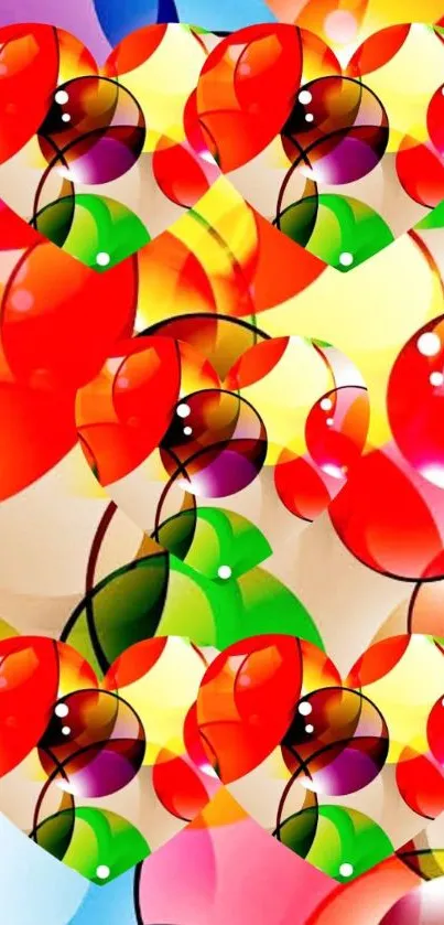 Vibrant abstract wallpaper with colorful hearts.