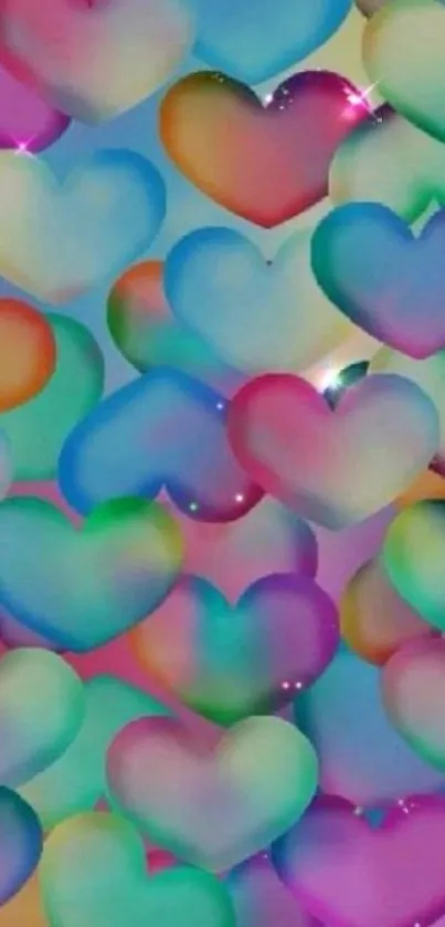 Vibrant multicolored hearts wallpaper design.