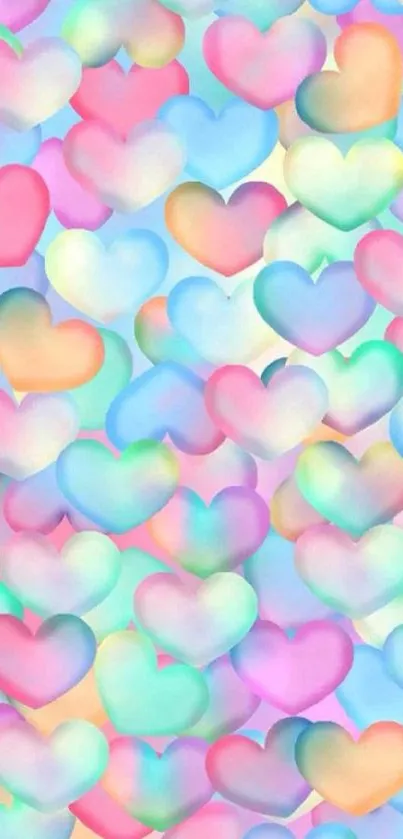 Colorful pastel heart pattern wallpaper for mobile.