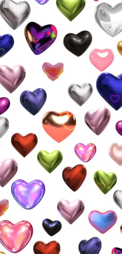 Colorful and shiny heart pattern wallpaper for mobile devices.