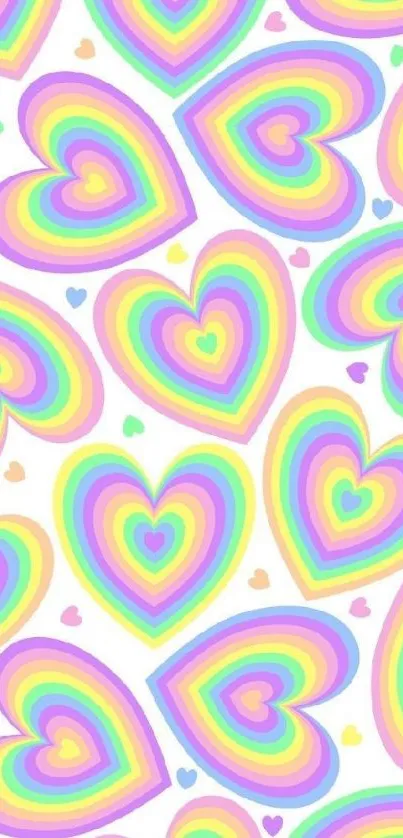 Colorful pastel rainbow heart pattern wallpaper for mobile.