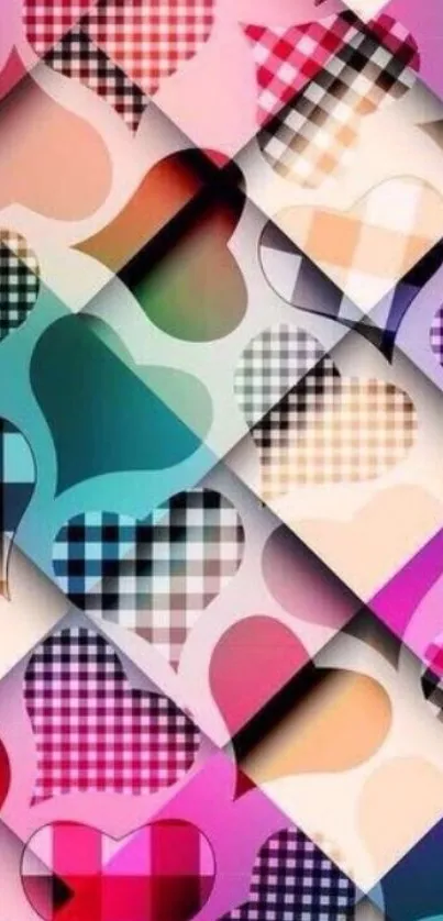 Colorful geometric heart pattern wallpaper for phone.