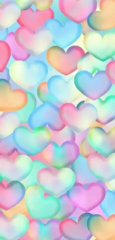 Mobile wallpaper with colorful pastel heart pattern.