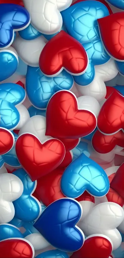 Vibrant wallpaper with red, blue, and white hearts.