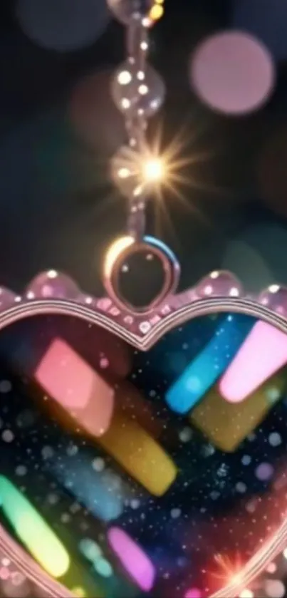 Heart-shaped pendant with colorful glowing lights.