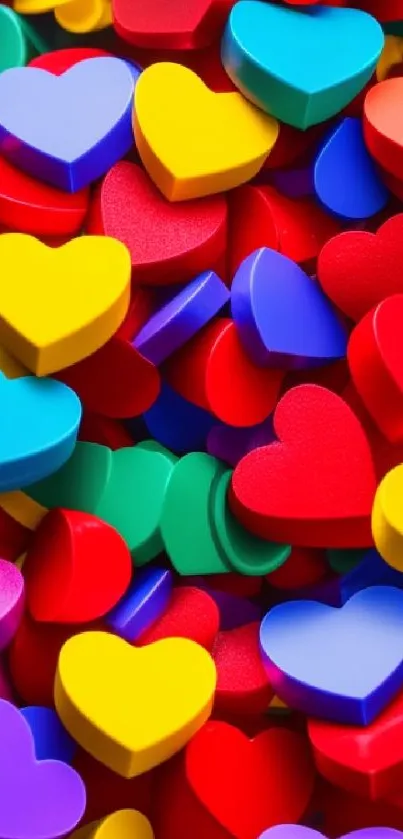 Vibrant wallpaper of colorful heart shapes