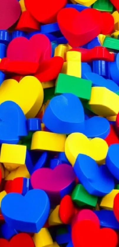 Colorful heart-shaped blocks wallpaper with primary colors.