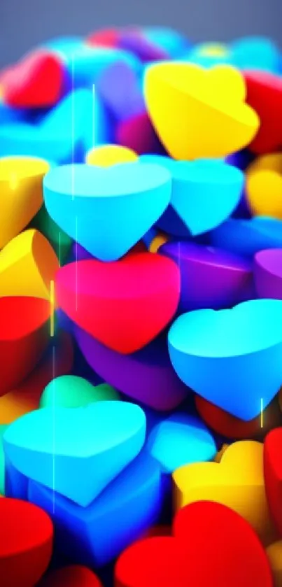 Vibrant, colorful heart shapes create a lively mobile wallpaper background.