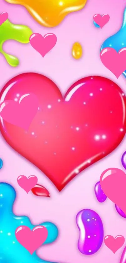 Colorful heart splash wallpaper with vibrant pink and blue accents.