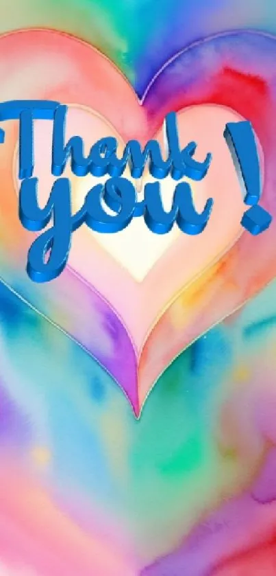 Colorful heart-shaped thank you mobile wallpaper.