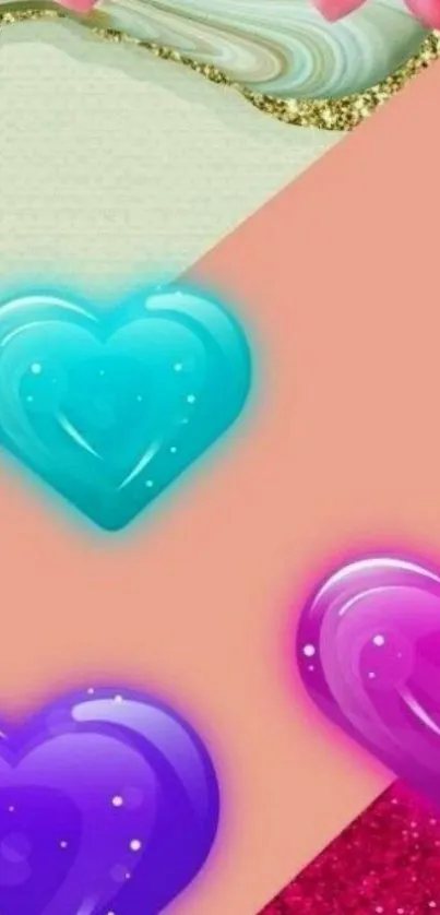 Colorful heart-themed wallpaper for mobiles.