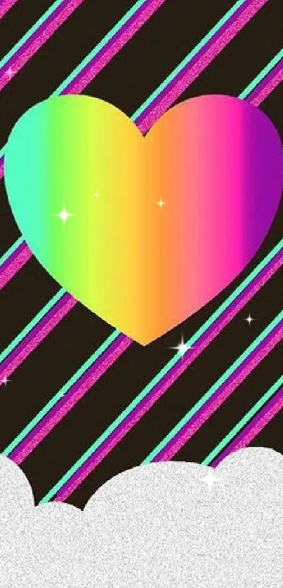 Vibrant wallpaper with rainbow heart and stripes.