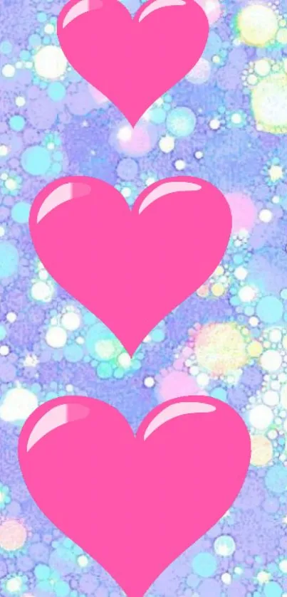 Pink hearts on pastel bubble background wallpaper.