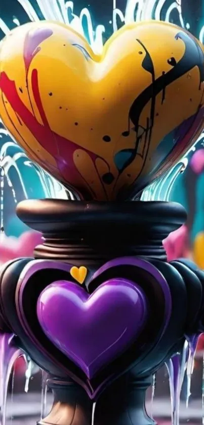 Vibrant heart water fountain mobile wallpaper art.