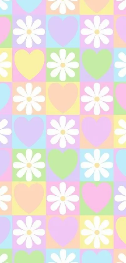 Colorful pastel hearts and floral mobile wallpaper.