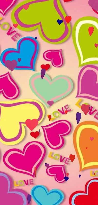 Colorful heart pattern wallpaper with love design in pink and vibrant hues.