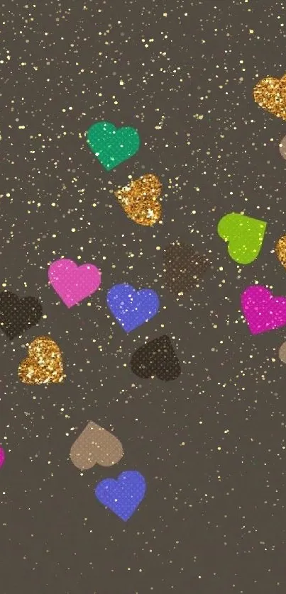 Colorful hearts on a dark background wallpaper for mobile.