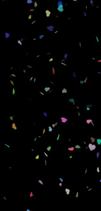 Colorful heart pattern on a black background mobile wallpaper.