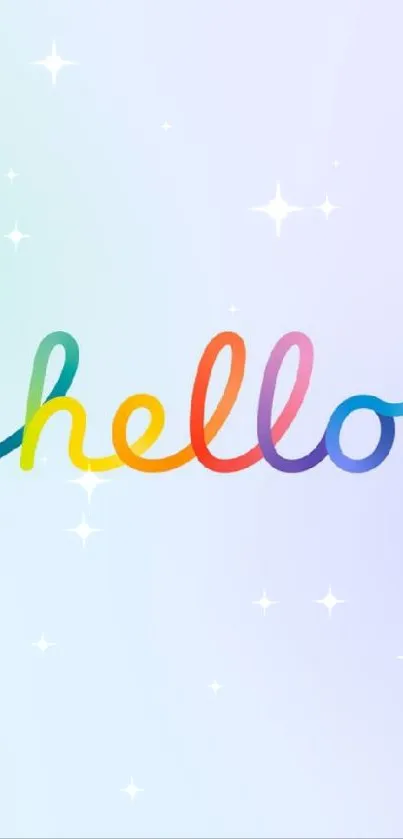 Colorful hello text with sparkling stars.