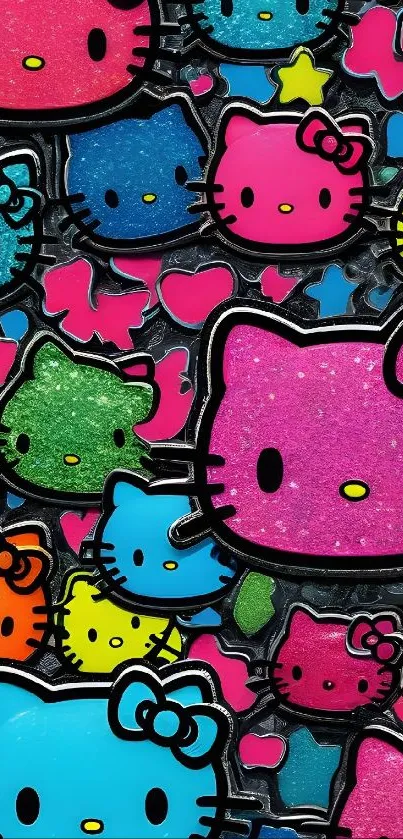 Colorful Hello Kitty wallpaper with vibrant cartoon design and playful characters.