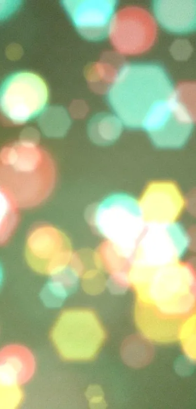 Vibrant hexagon bokeh mobile wallpaper with colorful abstract design.