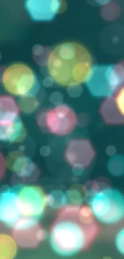 Colorful hexagonal bokeh wallpaper with soft glow effects.