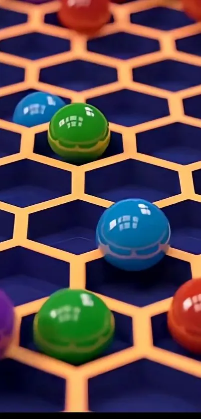 Colorful balls on a hexagonal pattern art wallpaper.