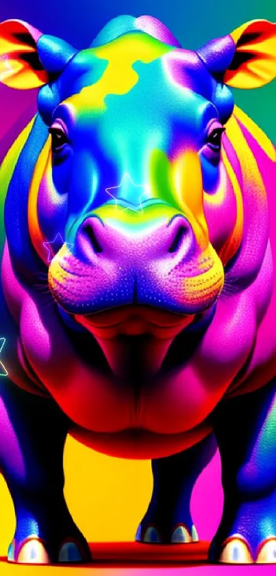 Colorful rainbow hippo mobile wallpaper, vibrant art.