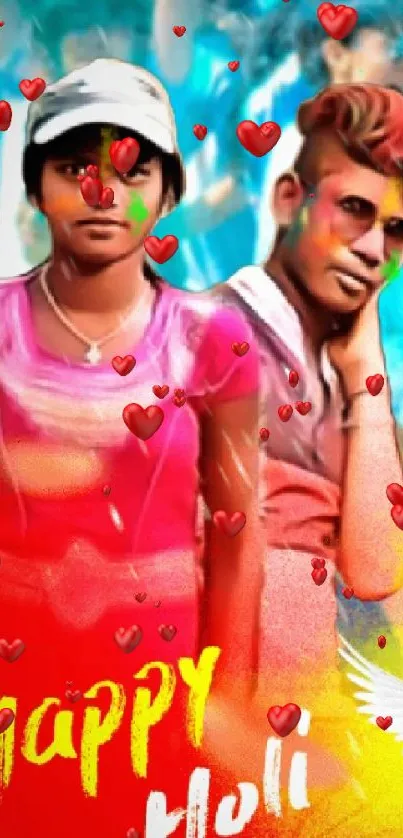 Vibrant Holi mobile wallpaper with colors and dove art.