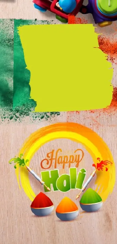 Festive Holi mobile wallpaper with vibrant colors and playful elements.