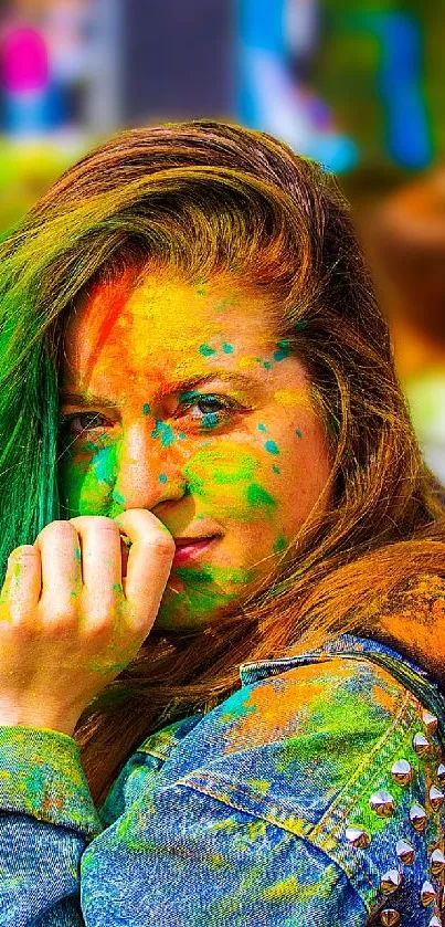 Vibrant Holi festival scene with colorful powder.