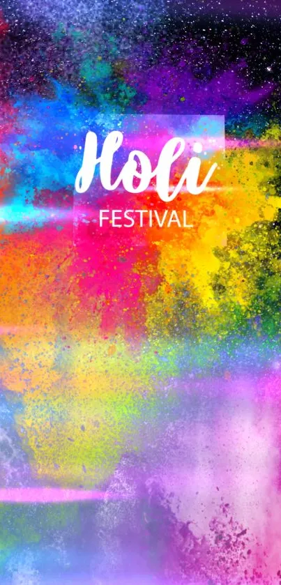 Vibrant Holi festival mobile wallpaper with dynamic colors and artistic design.