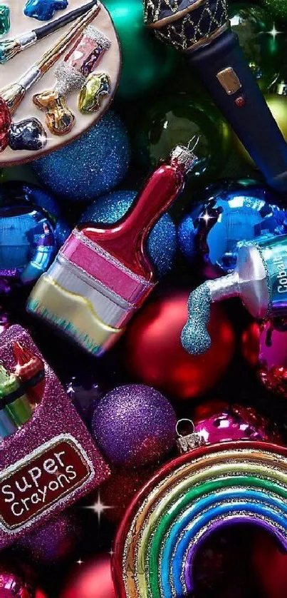 Colorful holiday ornaments with festive decorations and vibrant hues.