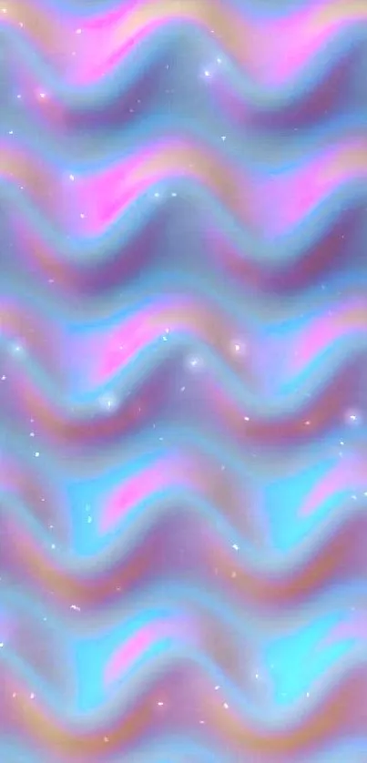 Vibrant holographic wave pattern wallpaper.