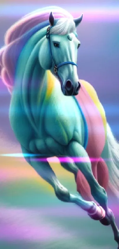 Colorful fantasy horse in magical art design mobile wallpaper.