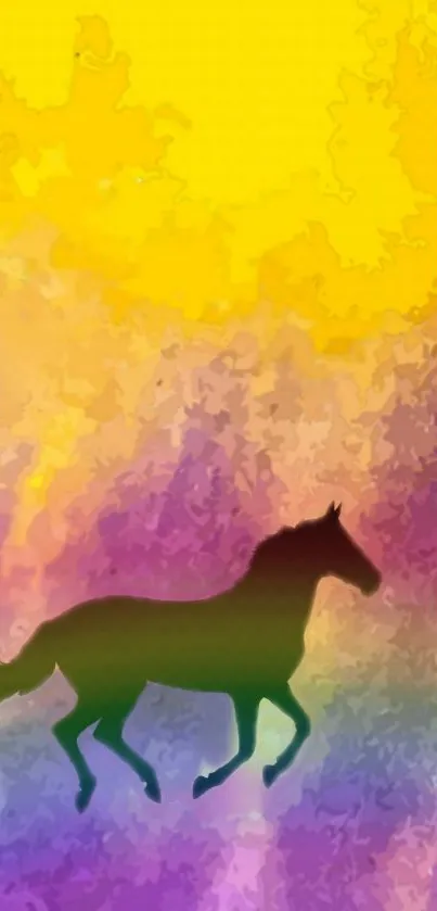 Silhouette of a horse on a colorful gradient background.