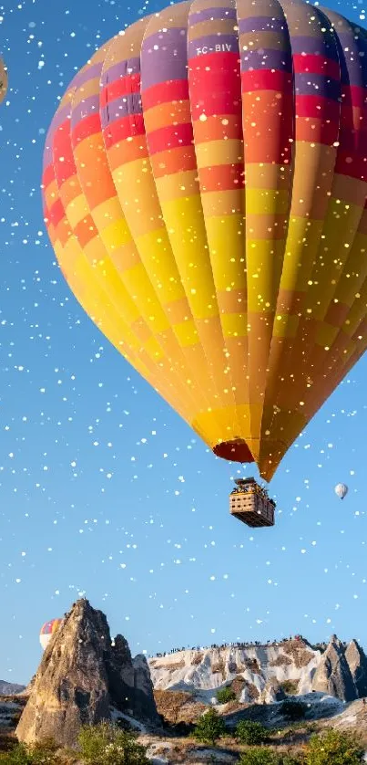 Vibrant hot air balloons under a clear blue sky.