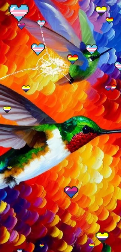 Vibrant hummingbird art wallpaper with dynamic colors and brush strokes.