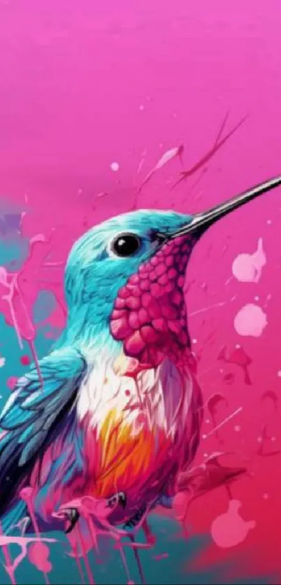 Artistic hummingbird wallpaper with vibrant colors and splash effects.