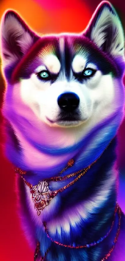 Colorful husky art wallpaper with vibrant hues and intricate bead details.