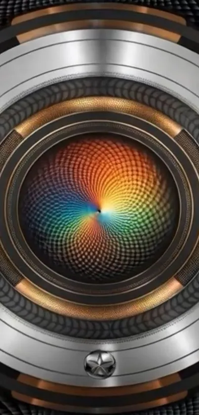 Colorful hypnotic swirl pattern with metallic accents.