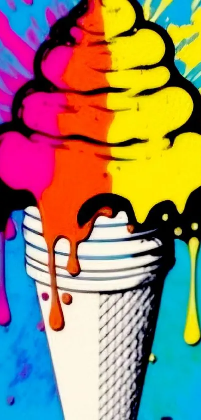 Colorful pop art ice cream cone design.