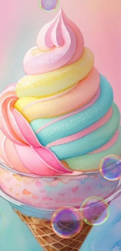 Pastel rainbow ice cream cone design wallpaper.