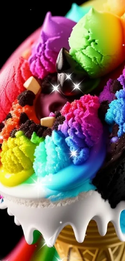 Rainbow-colored ice cream cone wallpaper perfect for mobile screens.