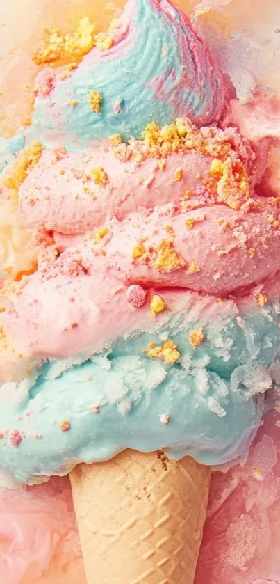 Colorful ice cream cone with pastel colors