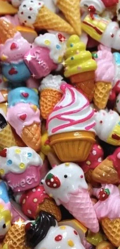 A colorful assortment of ice cream cone designs.