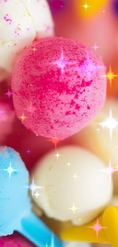Vibrant and colorful ice cream scoops as a mobile wallpaper.