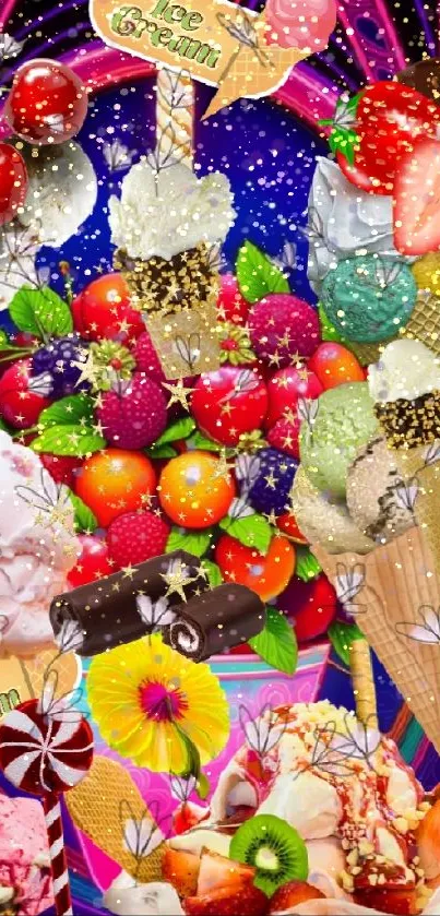 Colorful ice cream and fruit wallpaper for mobile.