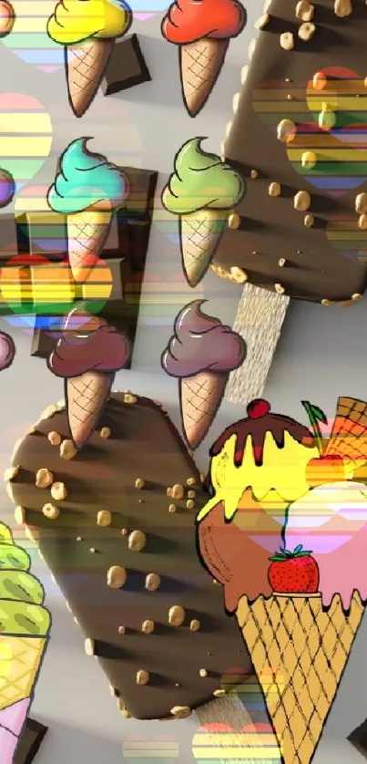 Colorful ice cream and chocolate mobile wallpaper.