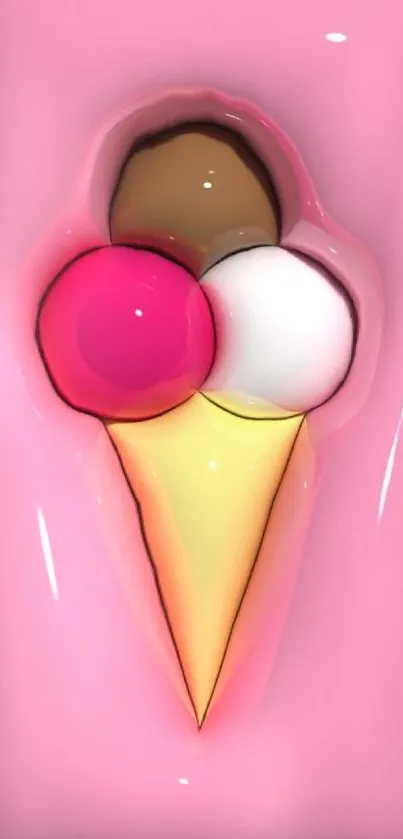 Colorful ice cream cone with pink background.